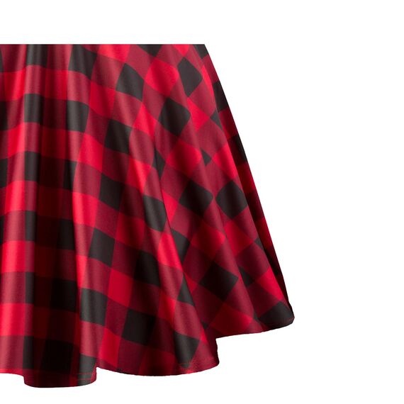 Dressever Damen Basic Vielseitige Dehnbaren Informell Casual Mini Hohe Taille A-Linie Tennisrock Tanzrock Black Red Plaid Small