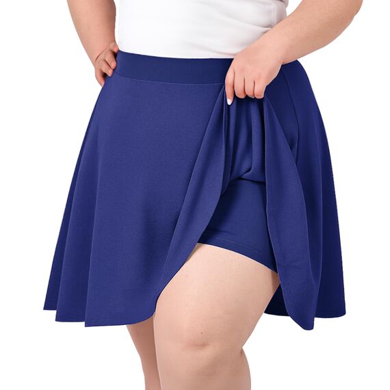 TRIWORKS Elegante Blau Rock Große Größen Damen Mädchen Basic Casual Mini Sommer Kurz Skater Stretchy Rock mit Hose A-Linie Versatile Elastische Minirock Tennisrock XL