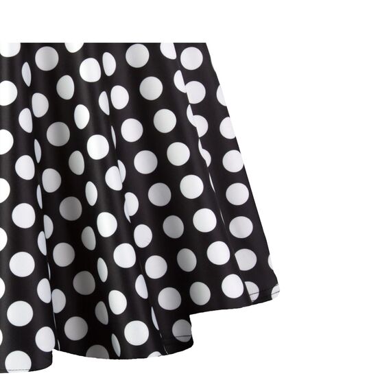 Dressever Damen Basic Vielseitige Dehnbaren Informell Casual Mini Hohe Taille A-Linie Tennisrock Tanzrock Black White Dot Large