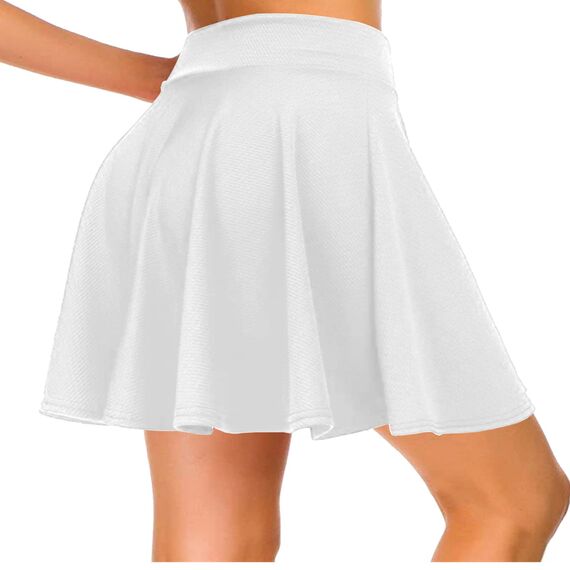 Dressever Damen Basic Vielseitige Dehnbaren Informell Casual Mini Hohe Taille A-Linie Tennisrock Tanzrock Weiß Medium