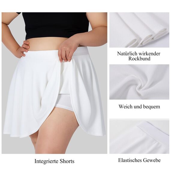 TRIWORKS Elegante Weiß Rock Große Größen Damen Mädchen Basic Casual Mini Sommer Kurz Skater Stretchy Rock mit Hose A-Linie Versatile Elastische Minirock Tennisrock XXL
