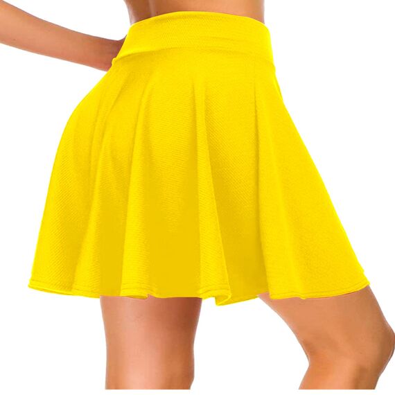 Dressever Damen Basic Vielseitige Dehnbaren Informell Casual Mini Hohe Taille A-Linie Tennisrock Tanzrock Gold X-Large