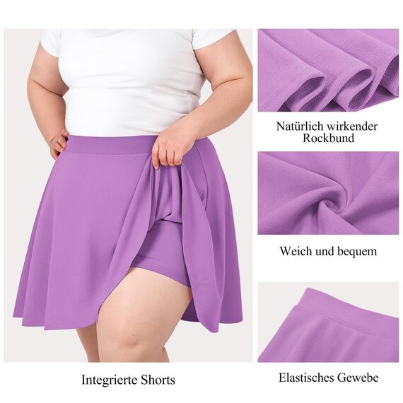 TRIWORKS Elegante Violett Rock Große Größen Damen Mädchen Basic Casual Mini Sommer Kurz Skater Stretchy Rock mit Hose A-Linie Versatile Elastische Minirock Tennisrock XL