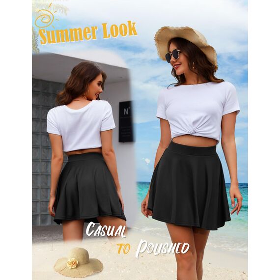 DRESSTELLS Rock Damen Schwarz Kurz Skater Rock A-Linie Hohe Taille Minirock Silvesteroutfit Anime Faltenrock Karneval Tennis Rock Black L