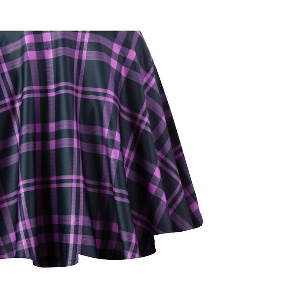 Dressever Damen Basic Vielseitige Dehnbaren Informell Casual Mini Hohe Taille A-Linie Tennisrock Tanzrock Purple Plaid Small