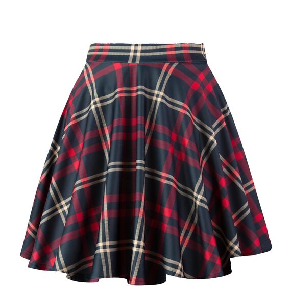 Dressever Damen Basic Vielseitige Dehnbaren Informell Casual Mini Hohe Taille A-Linie Tennisrock Tanzrock Red Plaid Medium