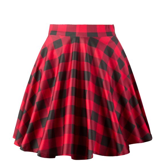 Dressever Damen Basic Vielseitige Dehnbaren Informell Casual Mini Hohe Taille A-Linie Tennisrock Tanzrock Black Red Plaid Small