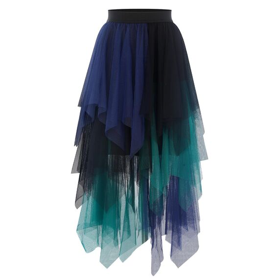 Sintege Hexenkostüm für Damen Halloween Tüllrock Lang Plisseerock Pfau Kostüm für Fasching Karneval Party (Blau, Grün)