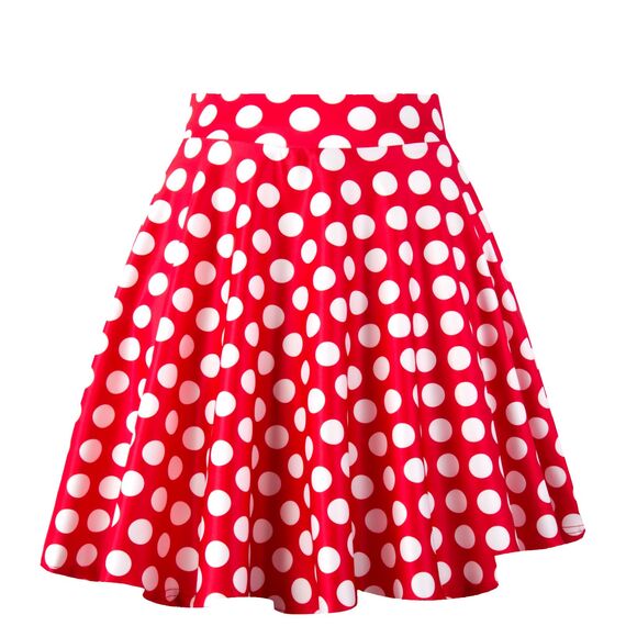 Dressever Damen Basic Vielseitige Dehnbaren Informell Casual Mini Hohe Taille A-Linie Tennisrock Tanzrock Red White Dot Large