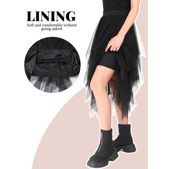 Tüllrock Damen Lang 80CM Elastische Tüll Rock Unregelmäßiges Netz Täglich, Abschlussball, Party(Taillenumfang: 60-78cm, Schwarz)