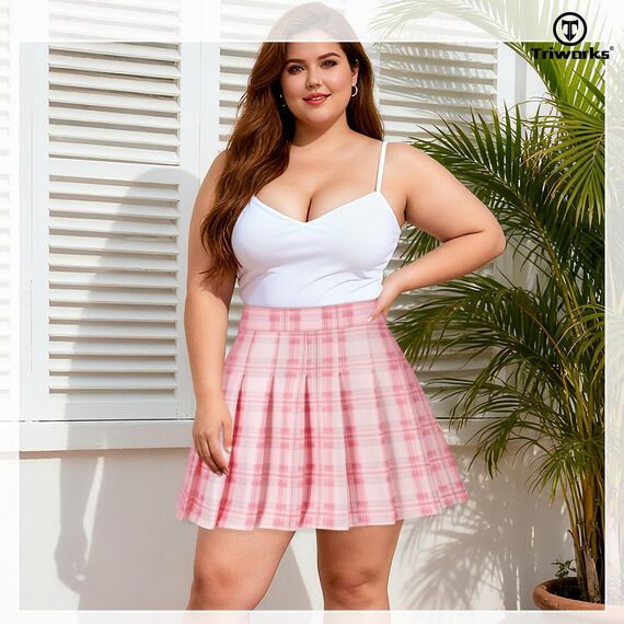 TRIWORKS Elegante rosa Faltenrock Nicht mit integrierten Shorts Damen kurz Große Größen Herbst Rock Mädchen Karierter Rock A-Linie Plaid Skirt Minirock Tennisrock