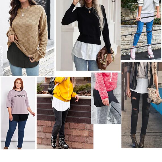 Girstunm Women's Shirt Extender for Women 2Pcs Adjustable Layered Fake Top Lower Sweep Shirt Half Length Mini Skirt for Girls Schwarz und Weiß XL