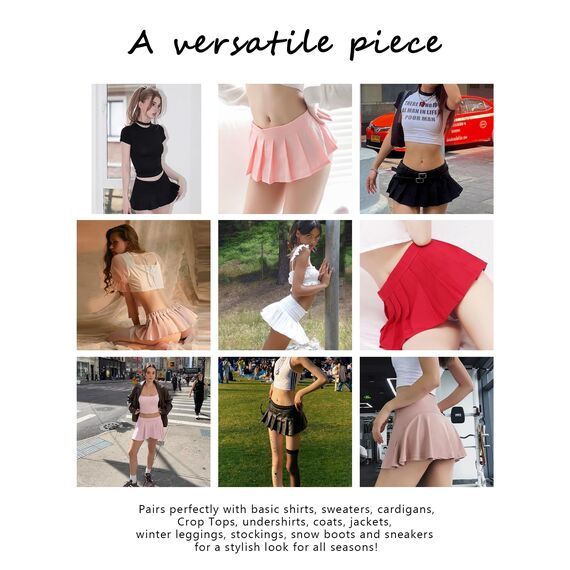 Eisnnu Minirock Damen Elastische Taille Solide Super Kurz Faltenrock Schwarzer Rock Rocklänge 25CM für Cosplay,Club,Halloween Party