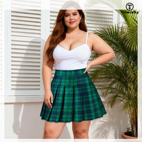 TRIWORKS Elegante grün Faltenrock Nicht mit integrierten Shorts Damen kurz Große Größen Winterrock Mädchen Karierte Hose a Linie Damen Minirock Tennisrock