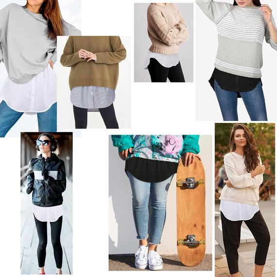 Girstunm Women's Shirt Extender for Women 2Pcs Adjustable Layered Fake Top Lower Sweep Shirt Half Length Mini Skirt for Girls Schwarz und Weiß XL