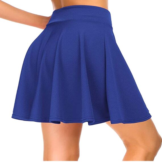 Dressever Damen Basic Vielseitige Dehnbaren Informell Casual Mini Hohe Taille A-Linie Tennisrock Tanzrock Königsblau X-Large