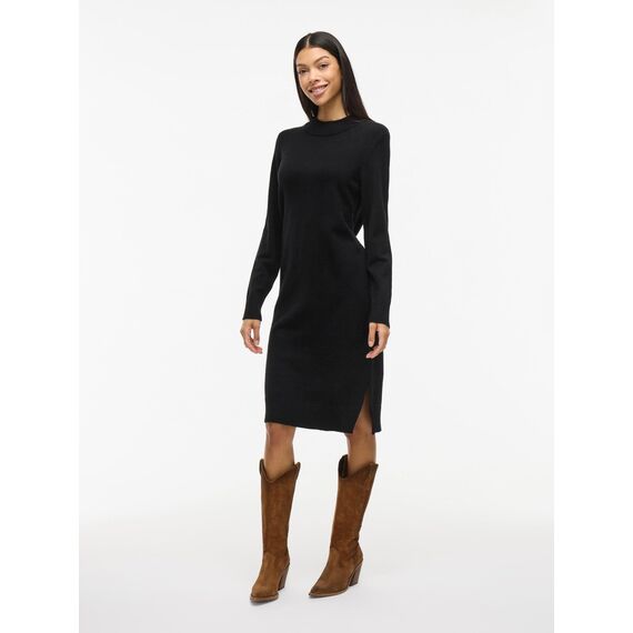 Vila Damen Viril Crew Neck L/S Midi Dress - Noos Kleid, Schwarz, L EU