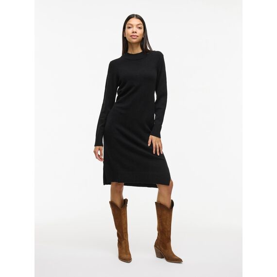 Vila Damen Viril Crew Neck L/S Midi Dress - Noos Kleid, Schwarz, L EU