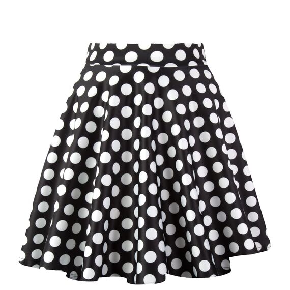 Dressever Damen Basic Vielseitige Dehnbaren Informell Casual Mini Hohe Taille A-Linie Tennisrock Tanzrock Black White Dot XX-Large