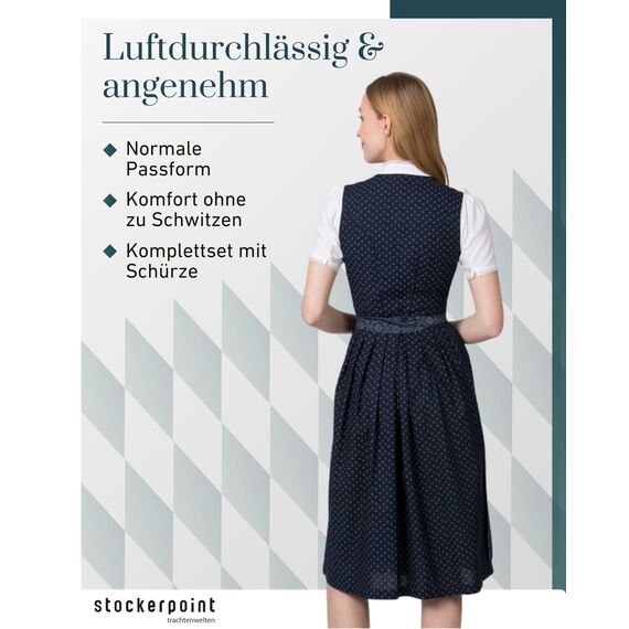Stockerpoint Damen Dirndl Ellie I Größe 32-48 I Trachtenkleid mit Schürze & liebevollen Details I 100% Baumwolle I Atmungsaktiv & pflegeleicht I Perfekt für Trachten & Festlichkeiten