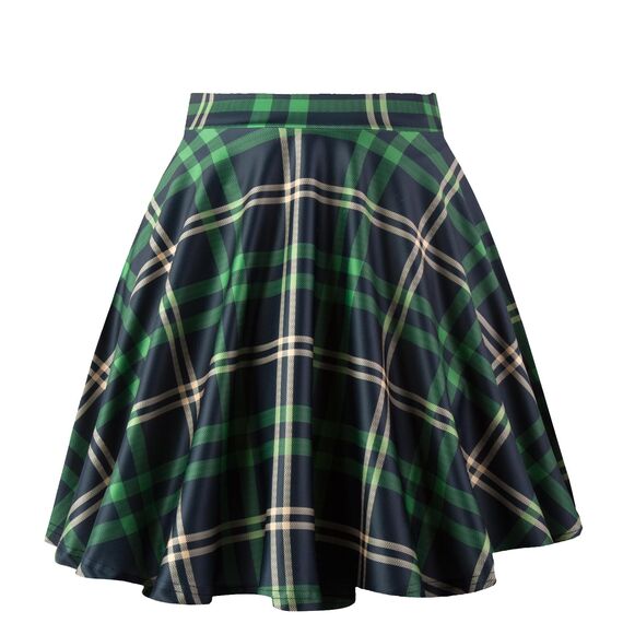 Dressever Damen Basic Vielseitige Dehnbaren Informell Casual Mini Hohe Taille A-Linie Tennisrock Tanzrock Green Plaid X-Large