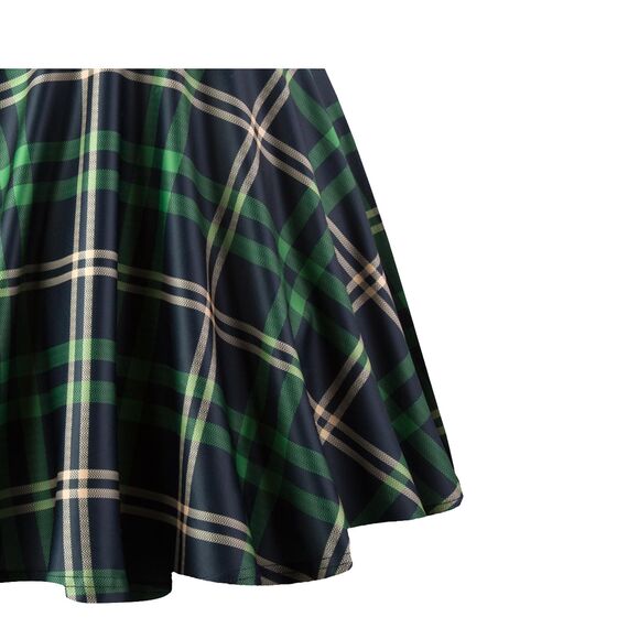 Dressever Damen Basic Vielseitige Dehnbaren Informell Casual Mini Hohe Taille A-Linie Tennisrock Tanzrock Green Plaid X-Large