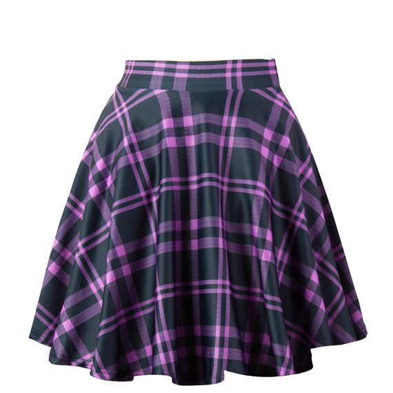 Dressever Damen Basic Vielseitige Dehnbaren Informell Casual Mini Hohe Taille A-Linie Tennisrock Tanzrock Purple Plaid X-Large