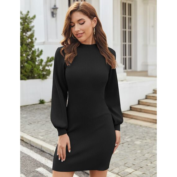 ZEAGOO Damen Elegant Kleid Langarm Strick Winterkleid Sexy Figurbetont Strickkleid Slim Eng Kleid Herbst Winter Sweater Dress Schwarz M