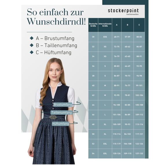 Stockerpoint Damen Dirndl Ellie I Größe 32-48 I Trachtenkleid mit Schürze & liebevollen Details I 100% Baumwolle I Atmungsaktiv & pflegeleicht I Perfekt für Trachten & Festlichkeiten