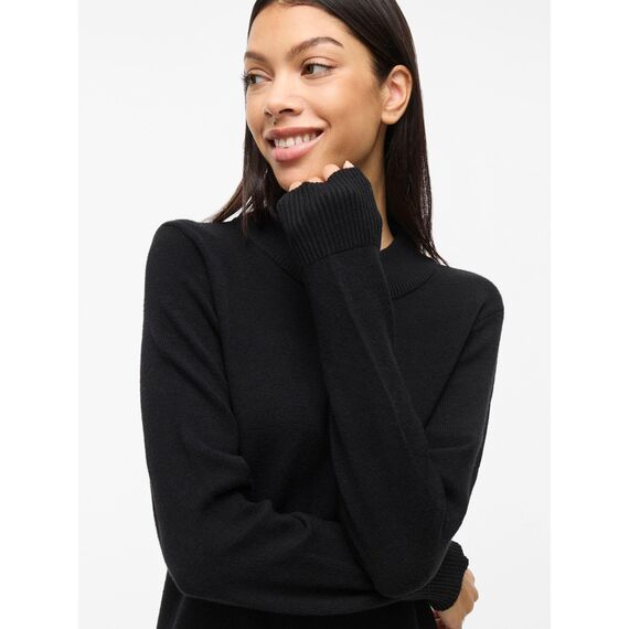 Vila Damen Viril Crew Neck L/S Midi Dress - Noos Kleid, Schwarz, L EU