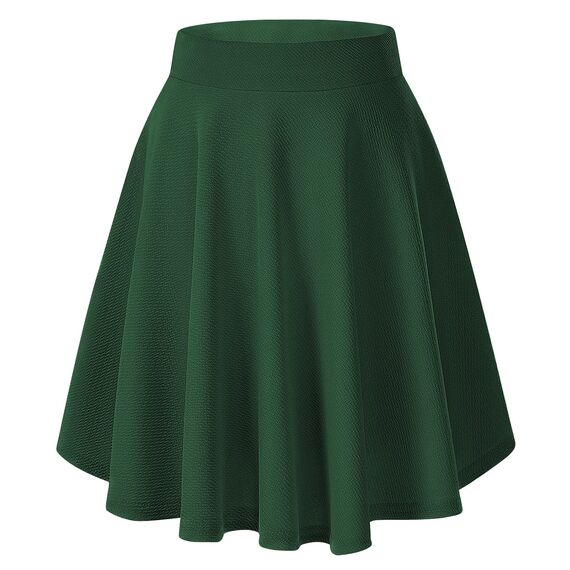 Damen Elegante Elastische Taille Ausgestellte A-Linie Midi Rock Basic Uniform Plissee Skater Röcke(M, Dunkelgrün)