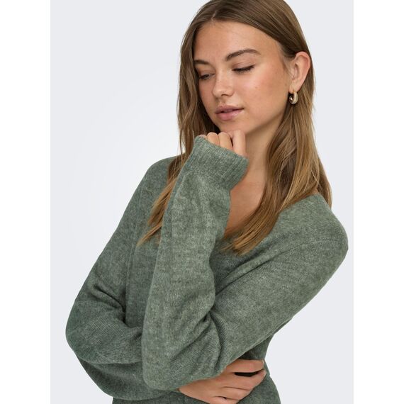 JdY Damen Jdy elanora L/S V-hals kjole Knt Noos Kleid, Kalamata /Detail:melange, L EU