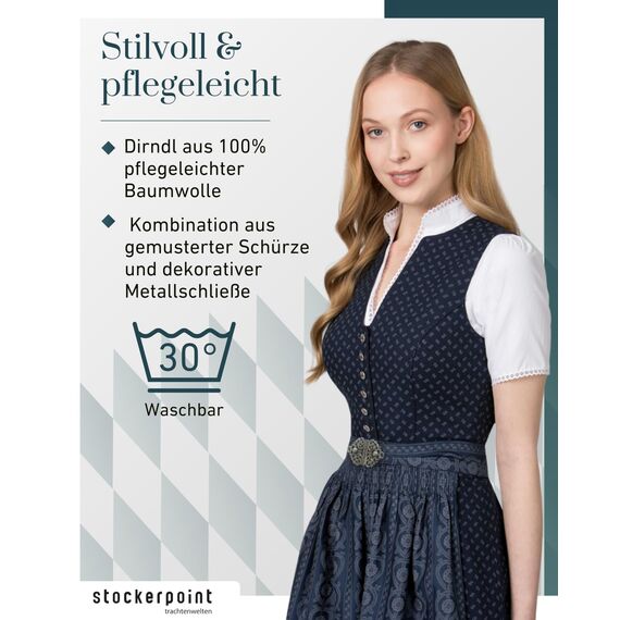Stockerpoint Damen Dirndl Ellie I Größe 32-48 I Trachtenkleid mit Schürze & liebevollen Details I 100% Baumwolle I Atmungsaktiv & pflegeleicht I Perfekt für Trachten & Festlichkeiten