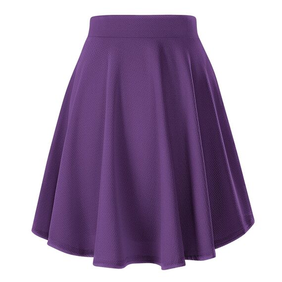 Damen Elegante Elastische Taille Ausgestellte A-Linie Midi Rock Basic Uniform Plissee Skater Röcke(XL, Dunkelviolett)