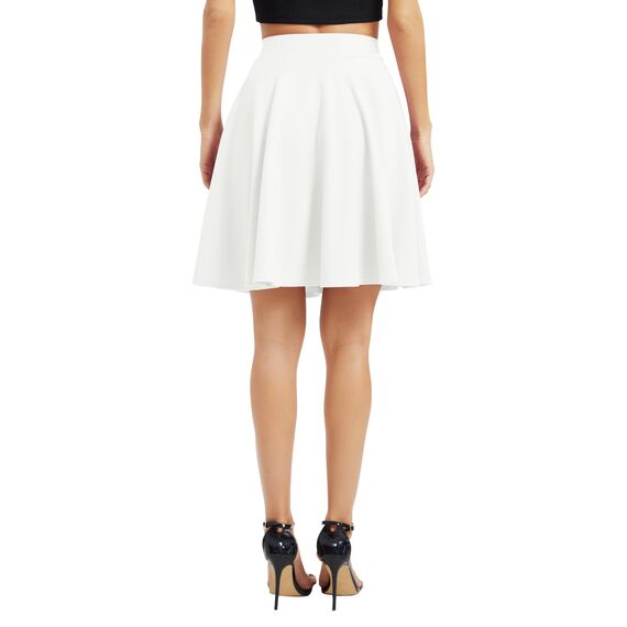 Damen Elegante Elastische Taille Ausgestellte A-Linie Midi Rock Basic Uniform Plissee Skater Röcke(S, Weiß)