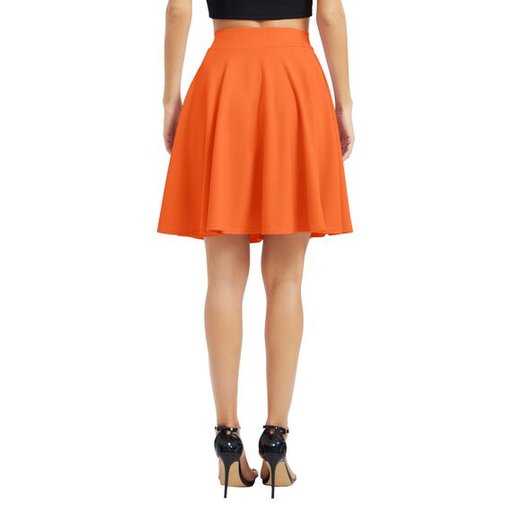 Damen Elegante Elastische Taille Ausgestellte A-Linie Midi Rock Basic Uniform Plissee Skater Röcke(L, Orange)