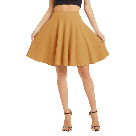 Damen Elegante Elastische Taille Ausgestellte A-Linie Midi Rock Basic Uniform Plissee Skater Röcke(M, Kurkuma)