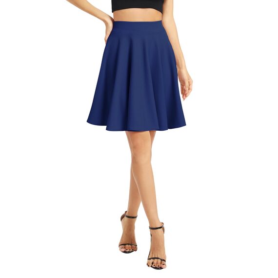Damen Elegante Elastische Taille Ausgestellte A-Linie Midi Rock Basic Uniform Plissee Skater Röcke(XL, Königsblau)