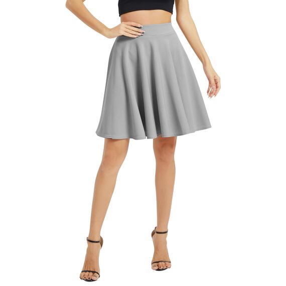Damen Elegante Elastische Taille Ausgestellte A-Linie Midi Rock Basic Uniform Plissee Skater Röcke(S, Grau)