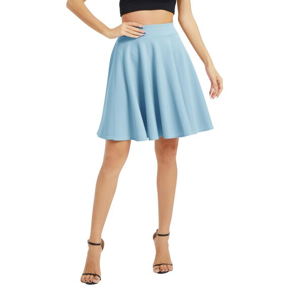 Damen Elegante Elastische Taille Ausgestellte A-Linie Midi Rock Basic Uniform Plissee Skater Röcke(L, Hellblau)