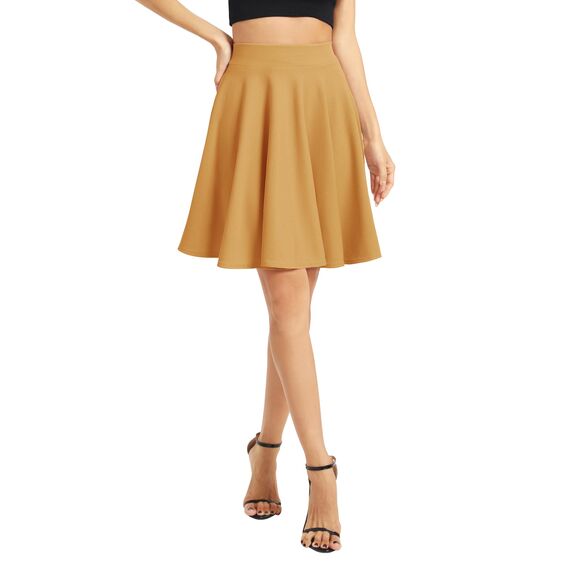 Damen Elegante Elastische Taille Ausgestellte A-Linie Midi Rock Basic Uniform Plissee Skater Röcke(M, Kurkuma)