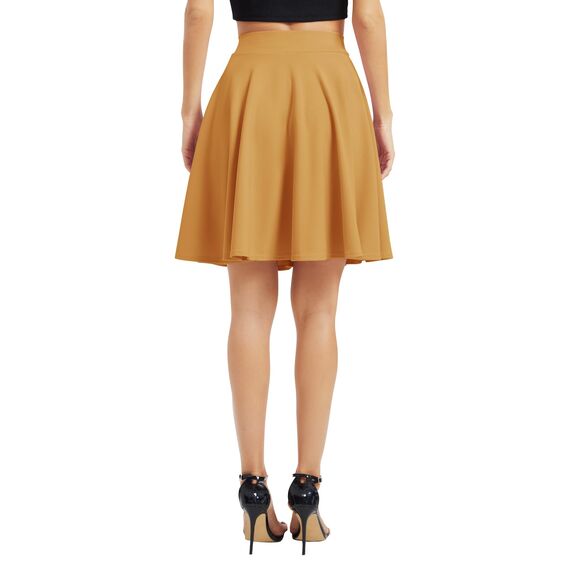 Damen Elegante Elastische Taille Ausgestellte A-Linie Midi Rock Basic Uniform Plissee Skater Röcke(M, Kurkuma)