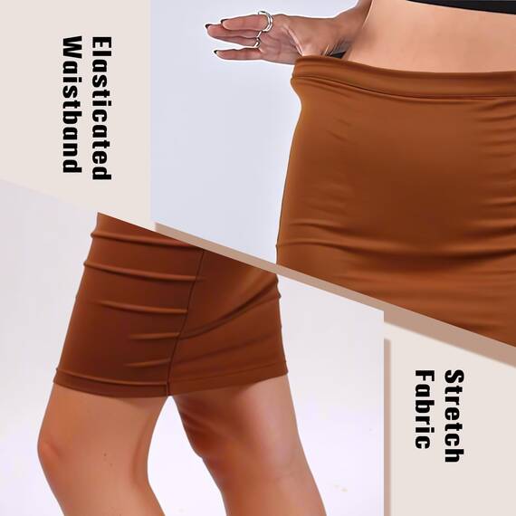 Sahunfri Brauner Rock, Minirock Rock Damen mit Elastischer Taille, Bleistiftrock Damen für Sexy, Freizeitkleidung (DE/NL/SE/PL, Bundweite, M, Regular, Regular, Braun)