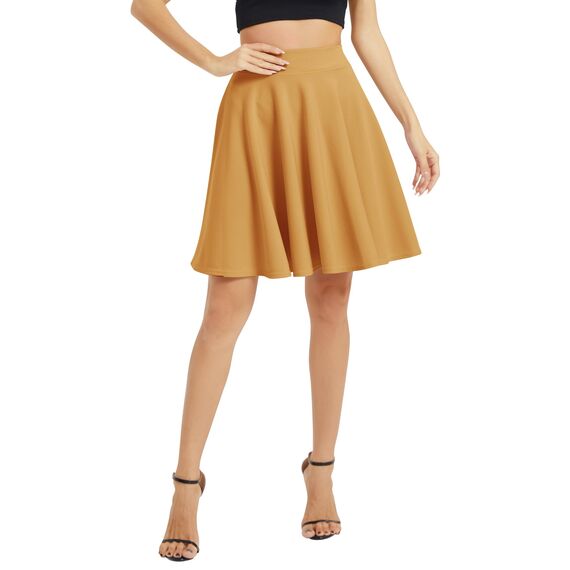 Damen Elegante Elastische Taille Ausgestellte A-Linie Midi Rock Basic Uniform Plissee Skater Röcke(M, Kurkuma)