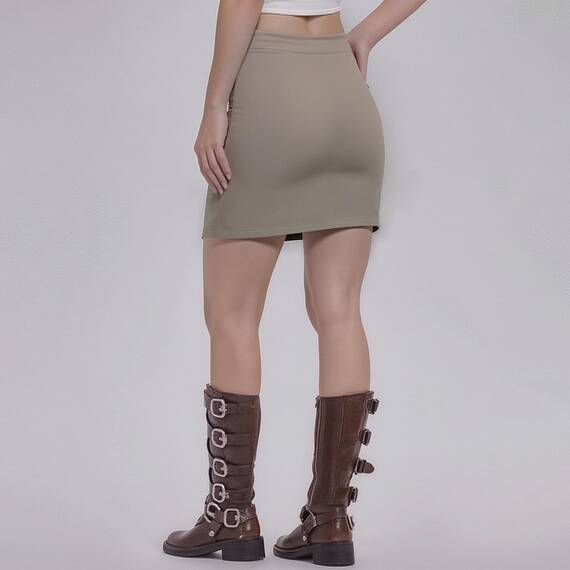 Sahunfri Schwarzer Rock, Minirock Schwarz mit Elastischer Taille, Bleistiftrock Damen für Sexy, Freizeitkleidung (DE/NL/SE/PL, Bundweite, M, Regular, Regular, Beige)