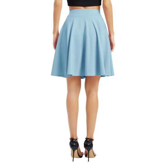 Damen Elegante Elastische Taille Ausgestellte A-Linie Midi Rock Basic Uniform Plissee Skater Röcke(S, Hellblau)