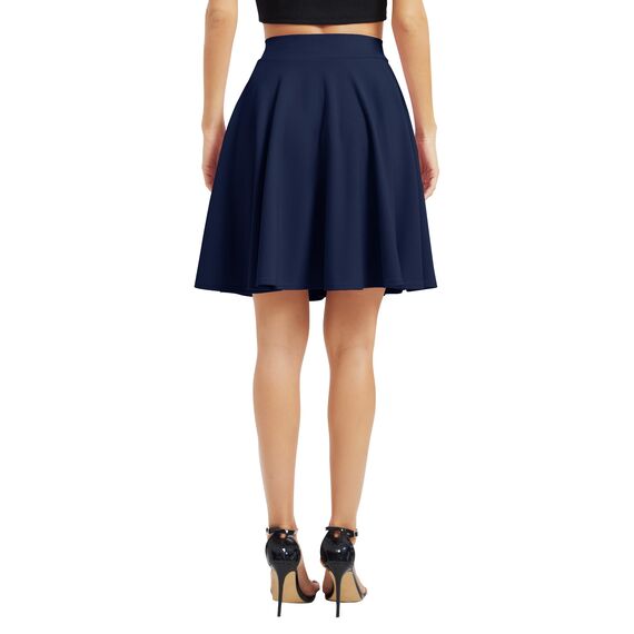 Damen Elegante Elastische Taille Ausgestellte A-Linie Midi Rock Basic Uniform Plissee Skater Röcke(XL, Navy Blau)