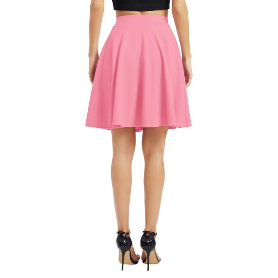 Damen Elegante Elastische Taille Ausgestellte A-Linie Midi Rock Basic Uniform Plissee Skater Röcke(L, Rosa)
