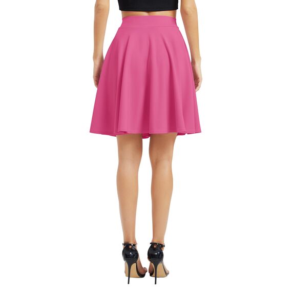 Damen Elegante Elastische Taille Ausgestellte A-Linie Midi Rock Basic Uniform Plissee Skater Röcke(L, Rosenrot)