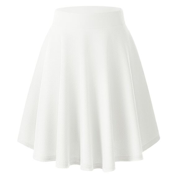 Damen Elegante Elastische Taille Ausgestellte A-Linie Midi Rock Basic Uniform Plissee Skater Röcke(M, Weiß)